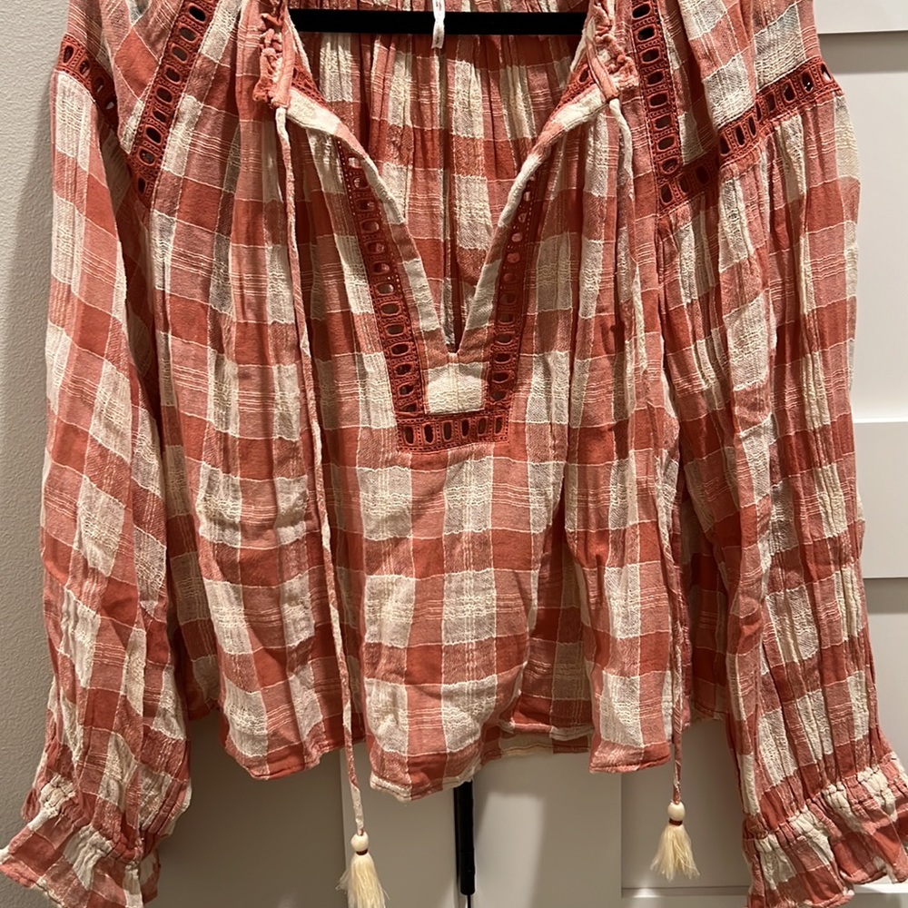 Free people plaid flowing blouse - Picture 7 of 8